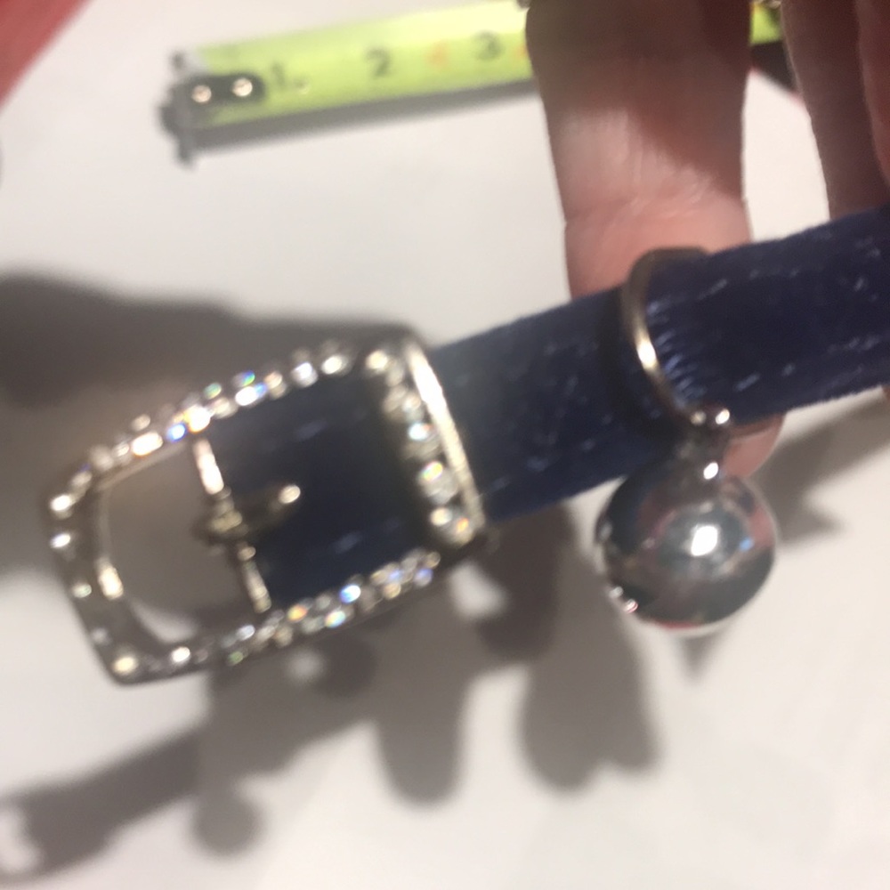 Blue Velvet Rhinestone Cat Collar - Picture 2 of 5
